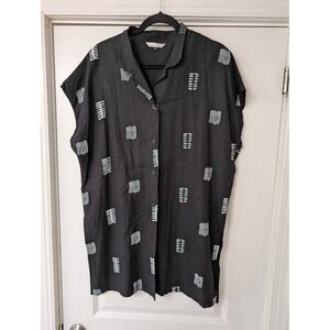 HOLTE Black Linen Blend Abstract Print tunic shirt Size 4 (XL) lagenlook artsy